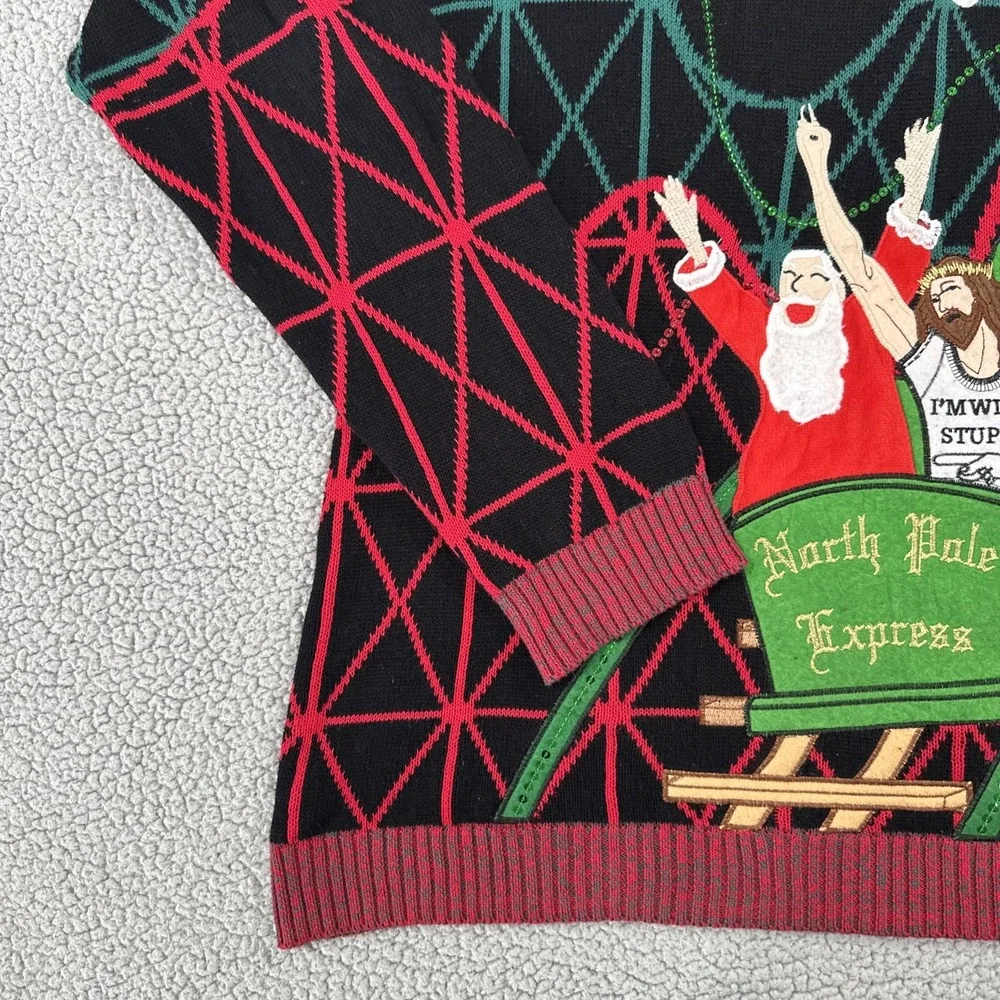Blizzard Bay Ugly Christmas Sweater Men 2XL Multicolored Santa Jesus Embroidered